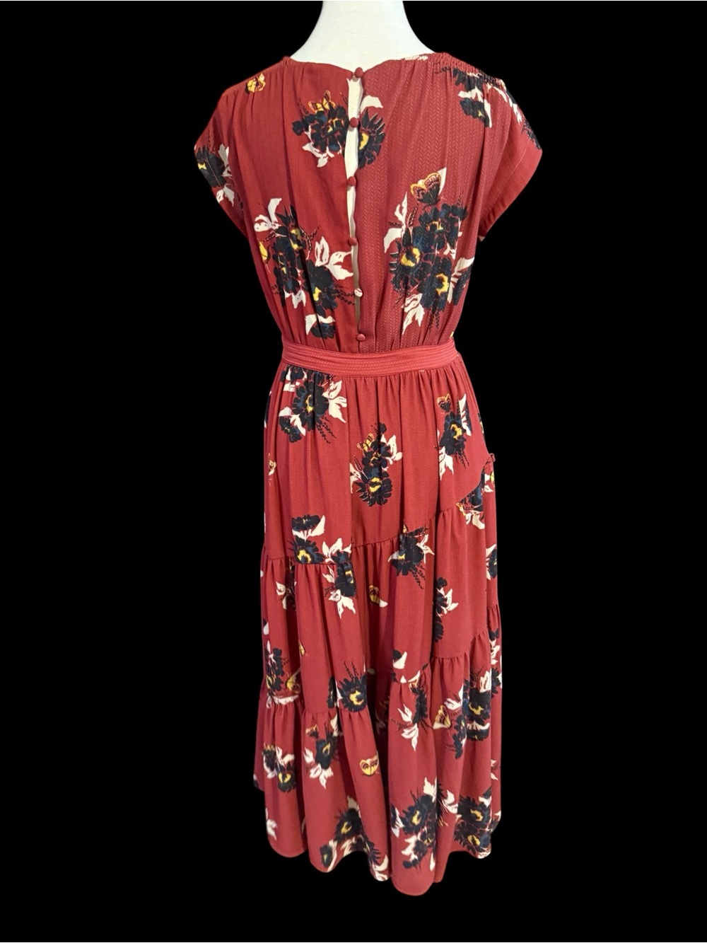 Free People All I Got Maxi Dress Retro Floral Botanical Tiered Plunge OB560654 - Picture 4 of 6